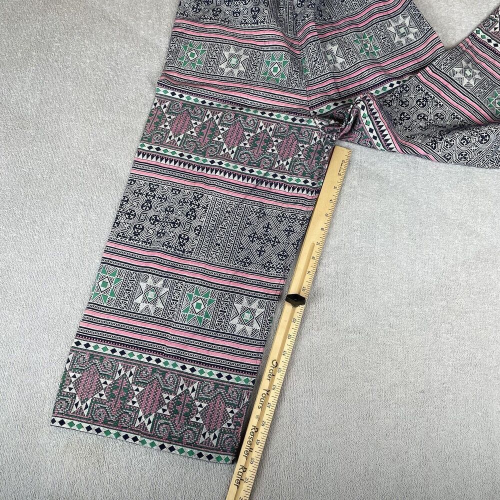 Cotton Tribal Boho Hippie Pants Women's Small Blue Pink Green Straight Leg Crop - Picture 11 of 16